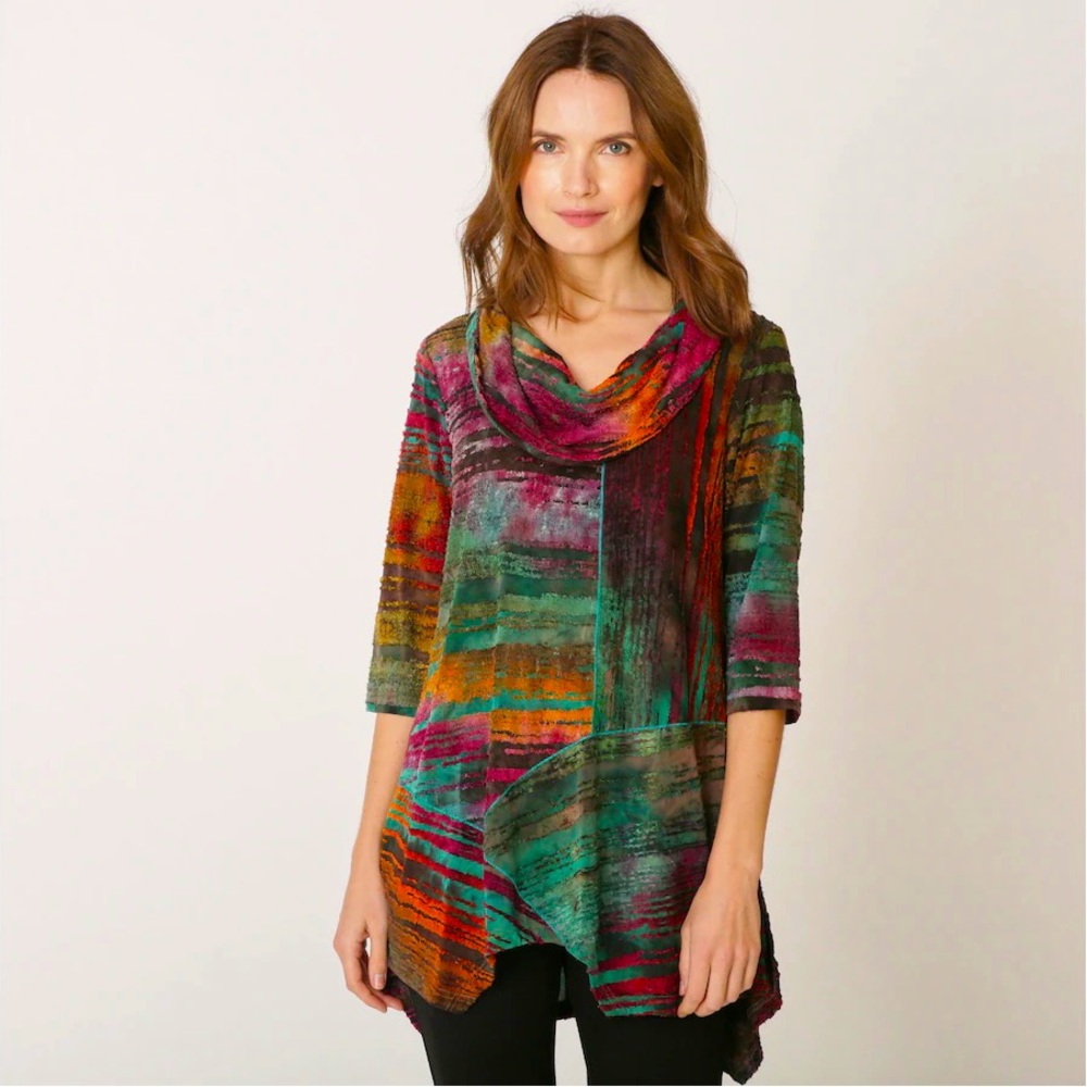 Velvet Tie Dye Cowl Neck Tunic